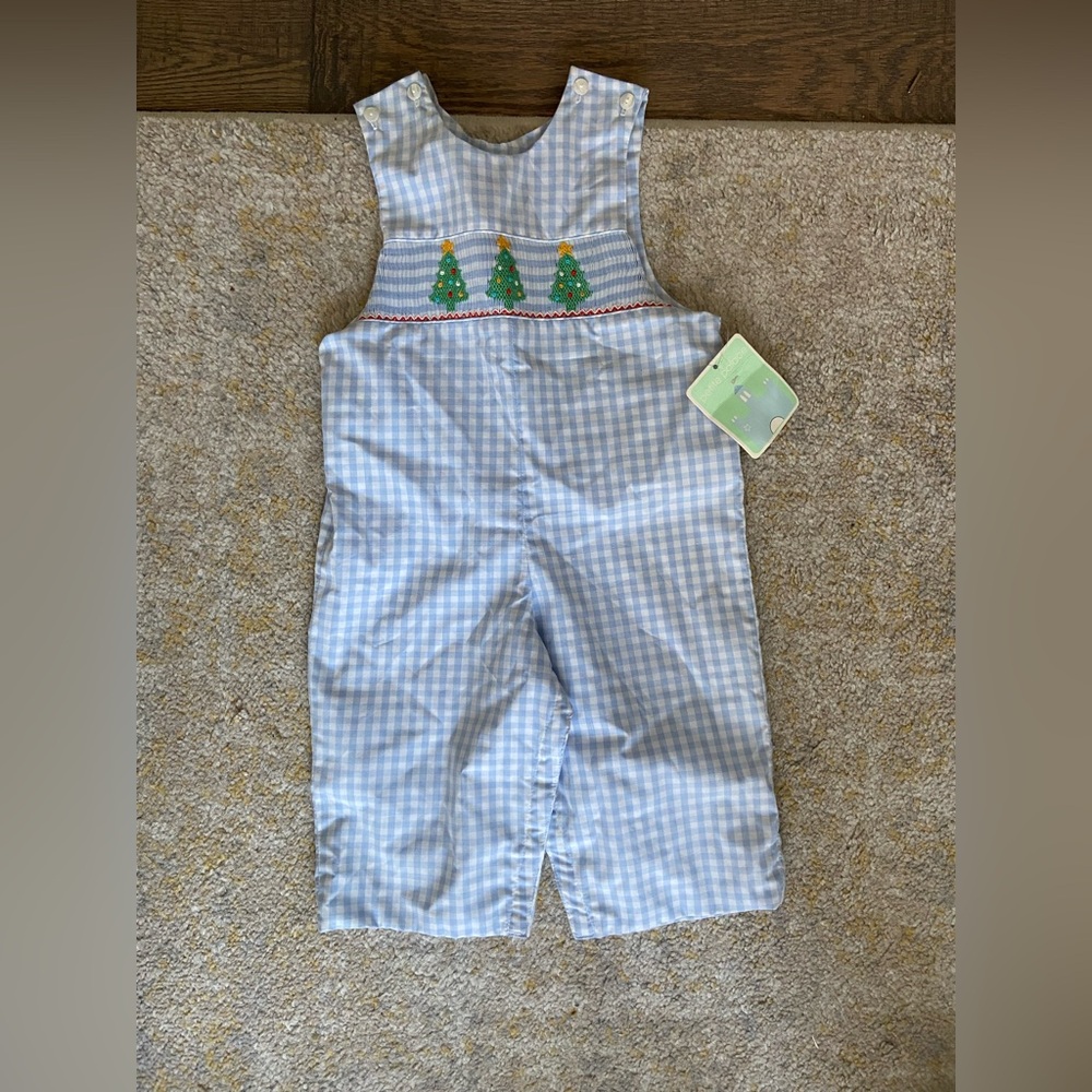 Petite Palace Blue & White Gingham Smocked Overalls – 18M – NWT 🎄